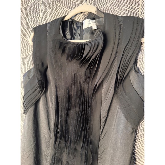 Badgley Mischka Black Sleeveless Pleated Neck Sheath Dress Size L - Picture 3 of 9